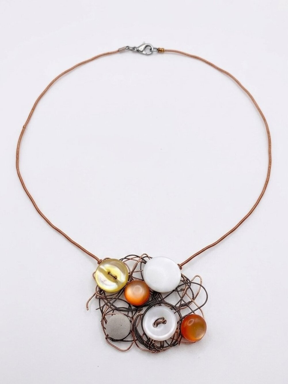 CREATION - Cooper Wire - Wrapped Button & Bead Statement Necklace
